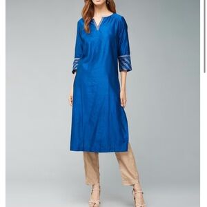 Kurta Blue Cotton Silk Long Kurta - Women